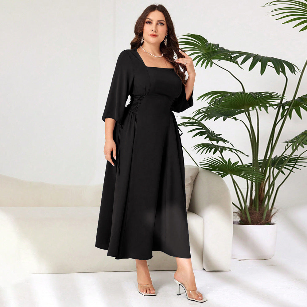 Damen Midi-Kleid mit schickem Quadrat-Ausschnitt und eleganten Rüschendetails R&B
