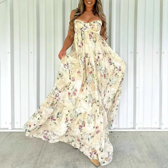 Damen nan trägerloses Maxikleid mit herzförmigem Bustier, geraffter Empire-Taille und weichem Stufenrock R&B
