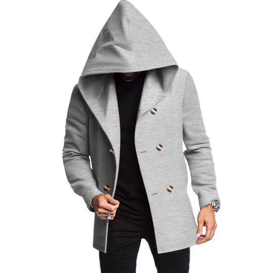 Herren modischer Mantel mit Kapuze und doppelter Knopfreihe R&B