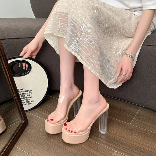 Damen elegante Plateau-Sandaletten mit transparentem Riemen R&B