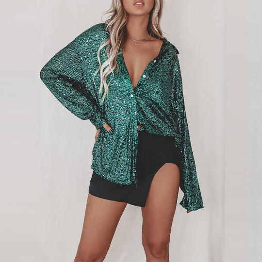 Damen Glitzernde Oversize-Hemdbluse R&B