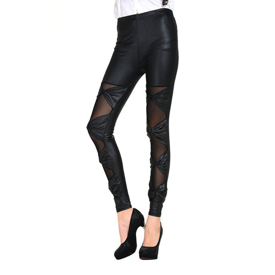 Damen Leggings mit transparenten Einsätzen und dekorativen Knoten R&B