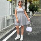 Damen lässiges Jersey-Kleid mit verspielt geschwungenem Saum und dekorativen Bändern R&B