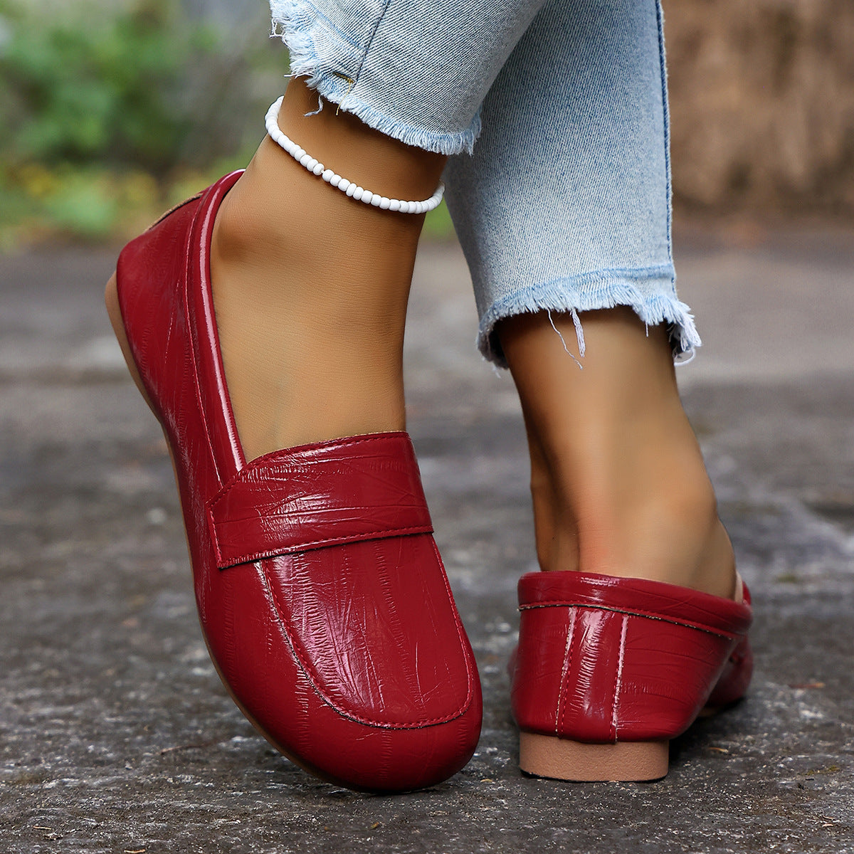 Damen Mokassin-Loafers mit modischer Oberflächenstruktur und weichem Fußbett