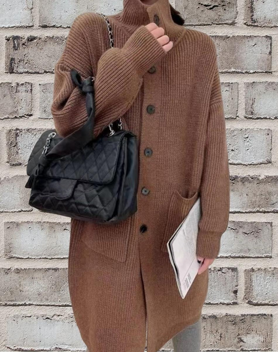 Damen Grobstrick-Cardigan mit großzügigen Taschen und modernem Button-Design R&B