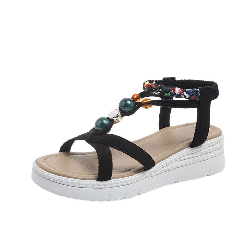Damen Elegante Sandalen mit komfortablem Absatz und stilvollen Perlenverzierungen R&B