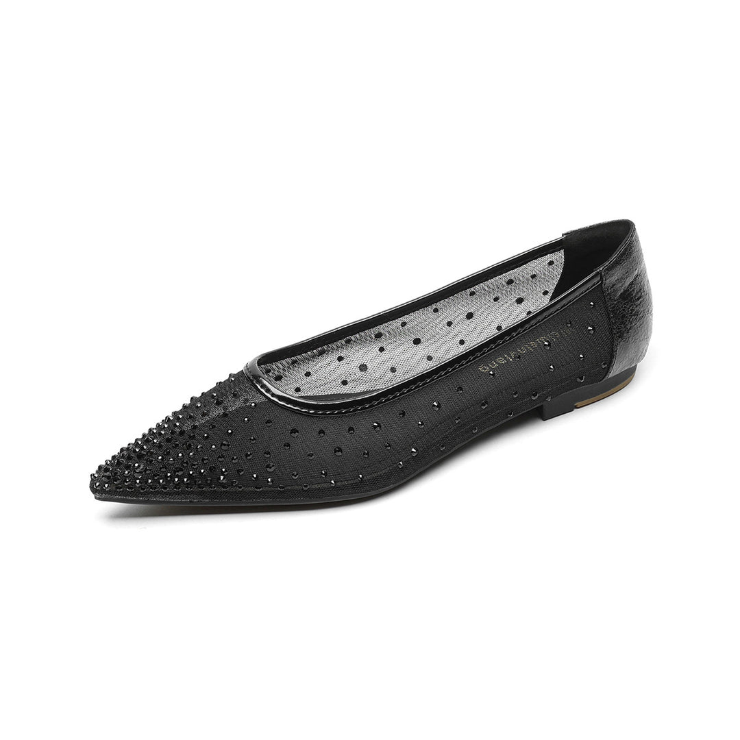 Damen elegante Ballerinas mit schimmernden Strassdetails und transparentem Obermaterial R&B