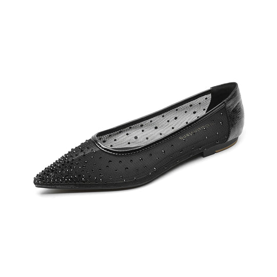 Damen elegante Ballerinas mit schimmernden Strassdetails und transparentem Obermaterial R&B