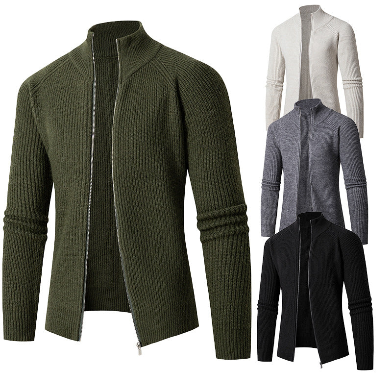Herren Strickjacke mit hohem Kragen und feiner Rippstruktur R&B