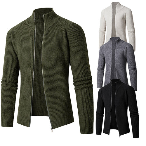Herren Strickjacke mit hohem Kragen und feiner Rippstruktur R&B
