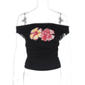 Damen Off-Shoulder Top mit floralen Applikationen R&B