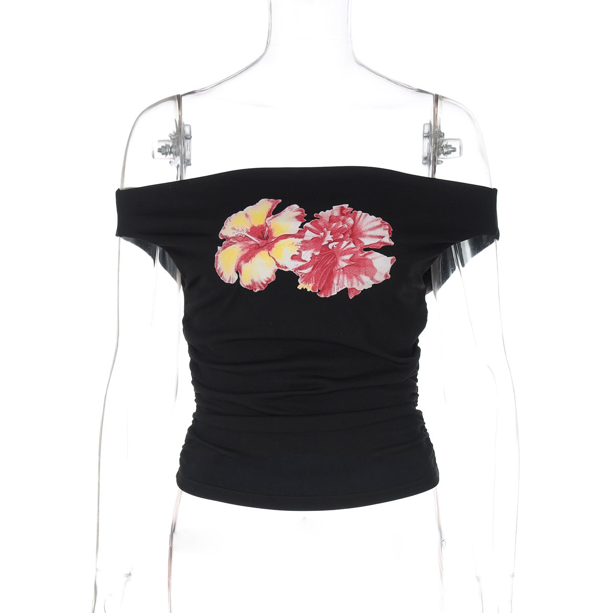Damen Off-Shoulder Top mit floralen Applikationen R&B