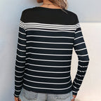Damen Langarmshirt mit modernem Streifenmuster und Rundhalsausschnitt R&B