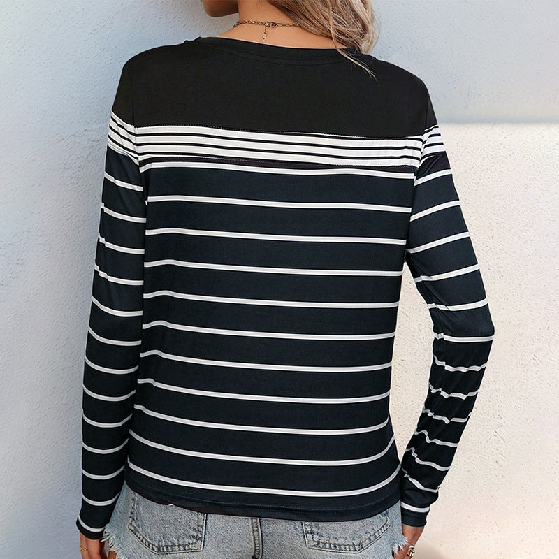 Damen Langarmshirt mit modernem Streifenmuster und Rundhalsausschnitt R&B
