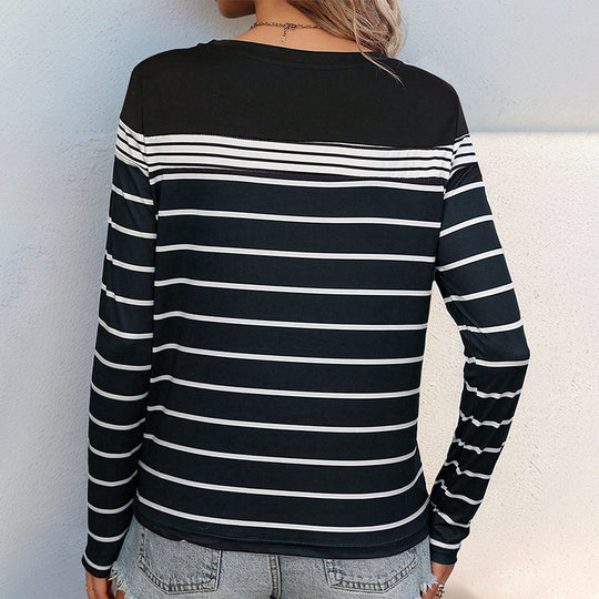 Damen Langarmshirt mit modernem Streifenmuster und Rundhalsausschnitt R&B
