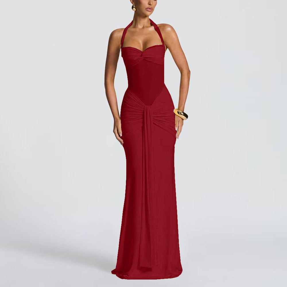Damen nan figurbetontes Neckholder-Abendkleid mit transparentem Mesh-Einsatz und geraffter Hüftpartie R&B