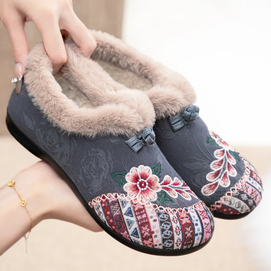Damen Gemütliche Hausschuhe mit dekorativem Blumenmuster und kuscheligem Innenfutter R&B