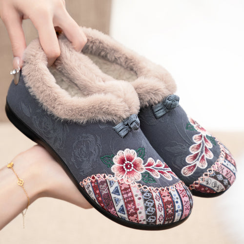 Damen Gemütliche Hausschuhe mit dekorativem Blumenmuster und kuscheligem Innenfutter R&B