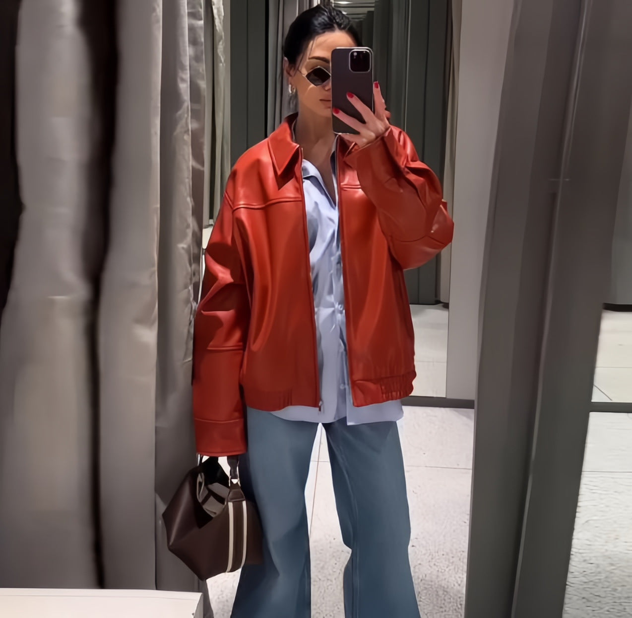 Damen Oversized Kunstlederjacke mit großzügigem Schnitt und modischen Details R&B