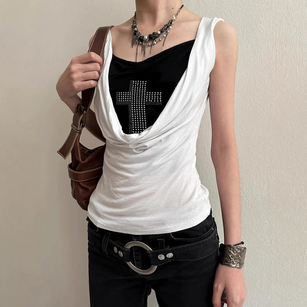 Damen stilvolles Top mit funkelndem Kreuzdesign R&B
