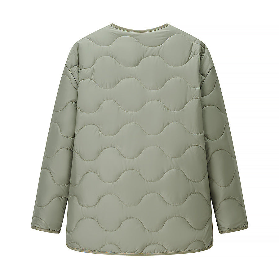 Damen gesteppte Steppjacke mit Rundhalsausschnitt und modernen Druckknöpfen R&B