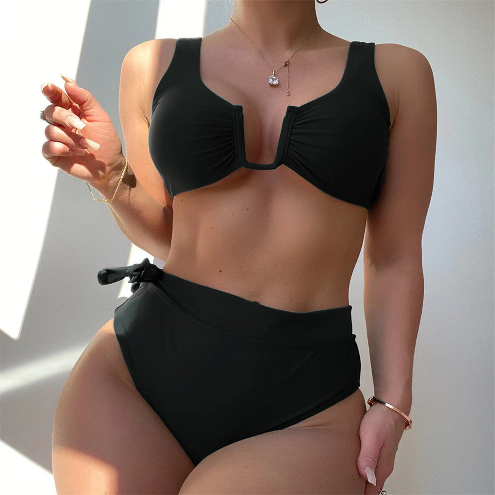 Damen Bikini-Set mit elegantem Knotendesign und hoch taillierter Hose R&B