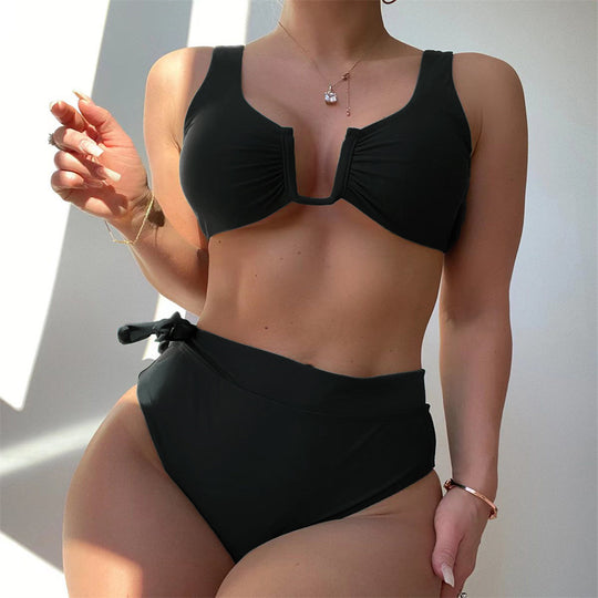 Damen Bikini-Set mit elegantem Knotendesign und hoch taillierter Hose R&B