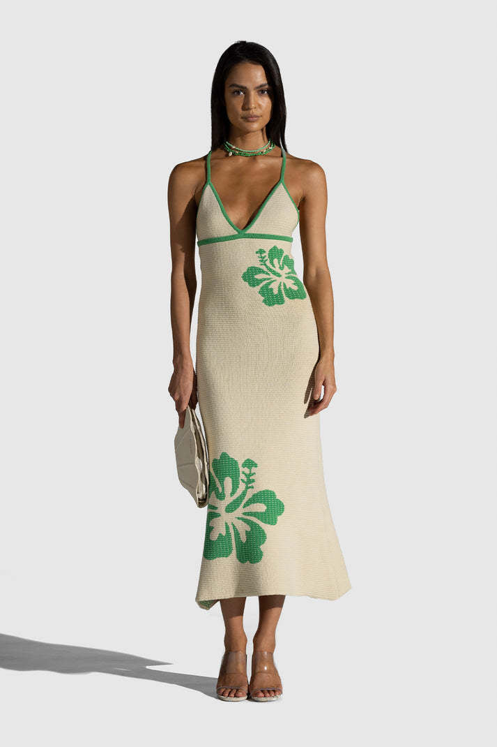 Damen Maxikleid mit raffiniertem Häkelmuster und floralen Akzenten R&B