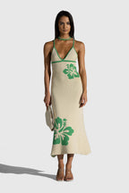 Damen Maxikleid mit raffiniertem Häkelmuster und floralen Akzenten R&B