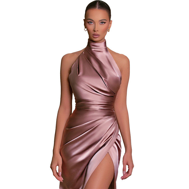 Damen Hochgeschlossenes Abendkleid mit verführerischem Schlitz R&B