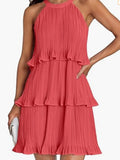Damen Kleid mit schwingendem Faltenrock und Spitzenrüsche R&B