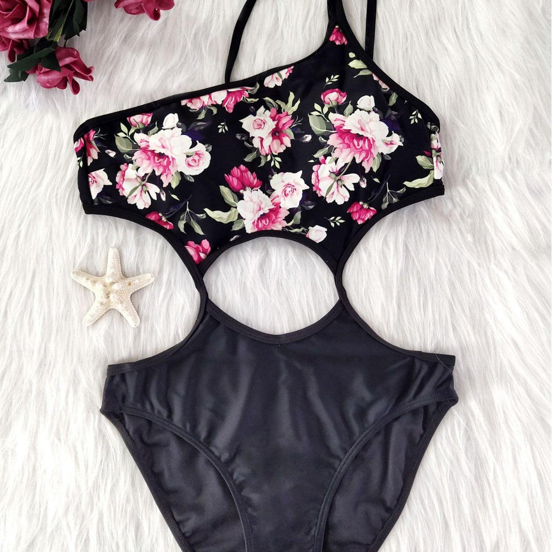 Damen Einteiler-Badeanzug mit floralem Druck R&B