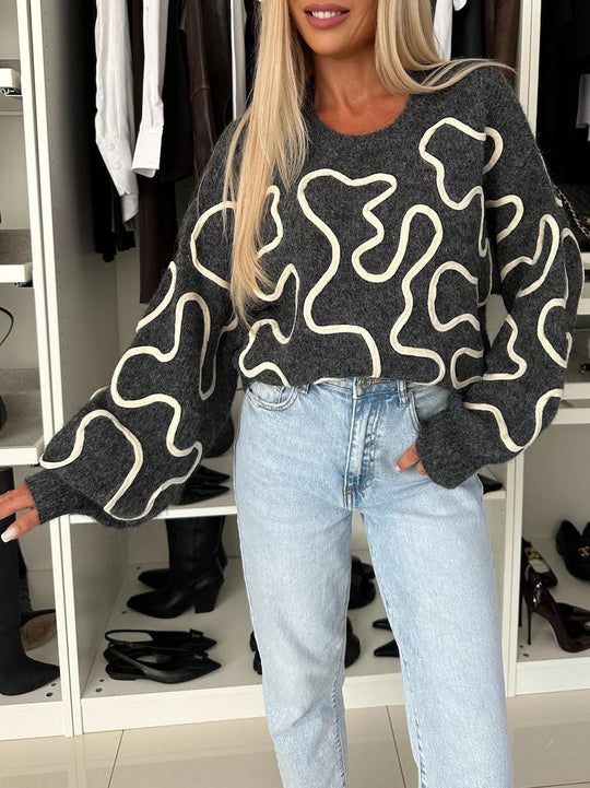 Damen kuscheliger Strickpullover mit kreativem Muster R&B