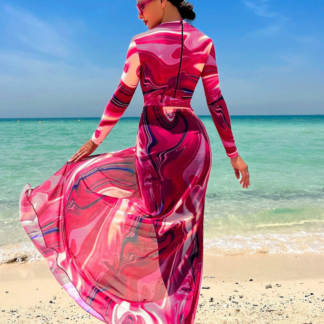 Damen eleganter Strandanzug mit transparentem Rock R&B