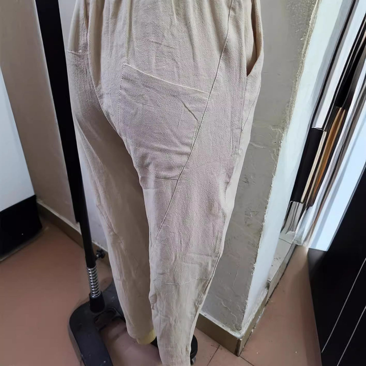 Herren nan lässige Leinenharemshose mit elastischem Bund und seitlichen Eingrifftaschen R&B