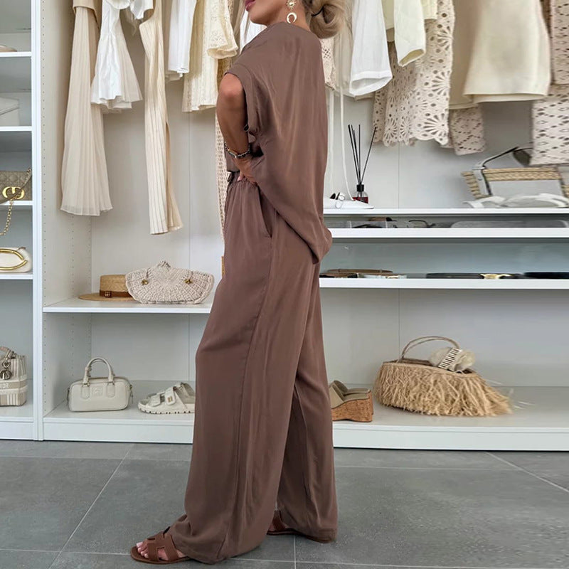 Damen Lässiger Jumpsuit mit weitem Bein und Taillenzug R&B
