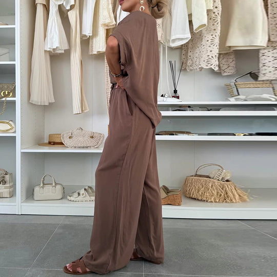 Damen Lässiger Jumpsuit mit weitem Bein und Taillenzug R&B