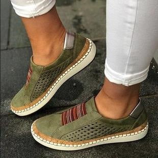 Damen Modische Slip-On Sneakers mit Lochmuster und Korksohle R&B
