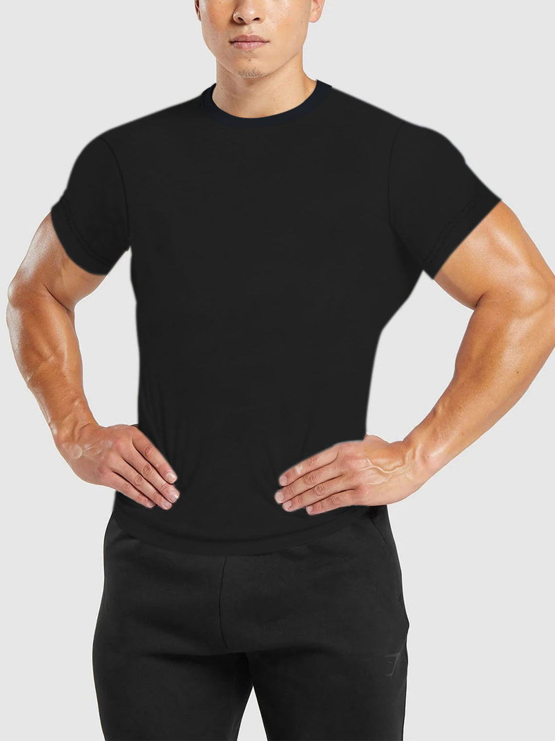 Herren nan tailliertes Rundhals-Leistungsshirt mit elastischem Seitenkeil und flachen Nähten R&B