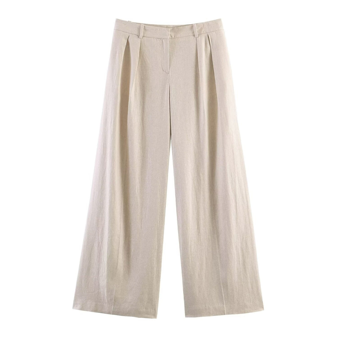 Damen Weite Leinenhose mit eleganten Falten und hohem Bund R&B