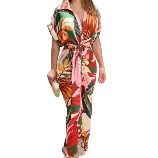 Damen Midikleid mit lässigem Schnitt und Taillengürtel R&B
