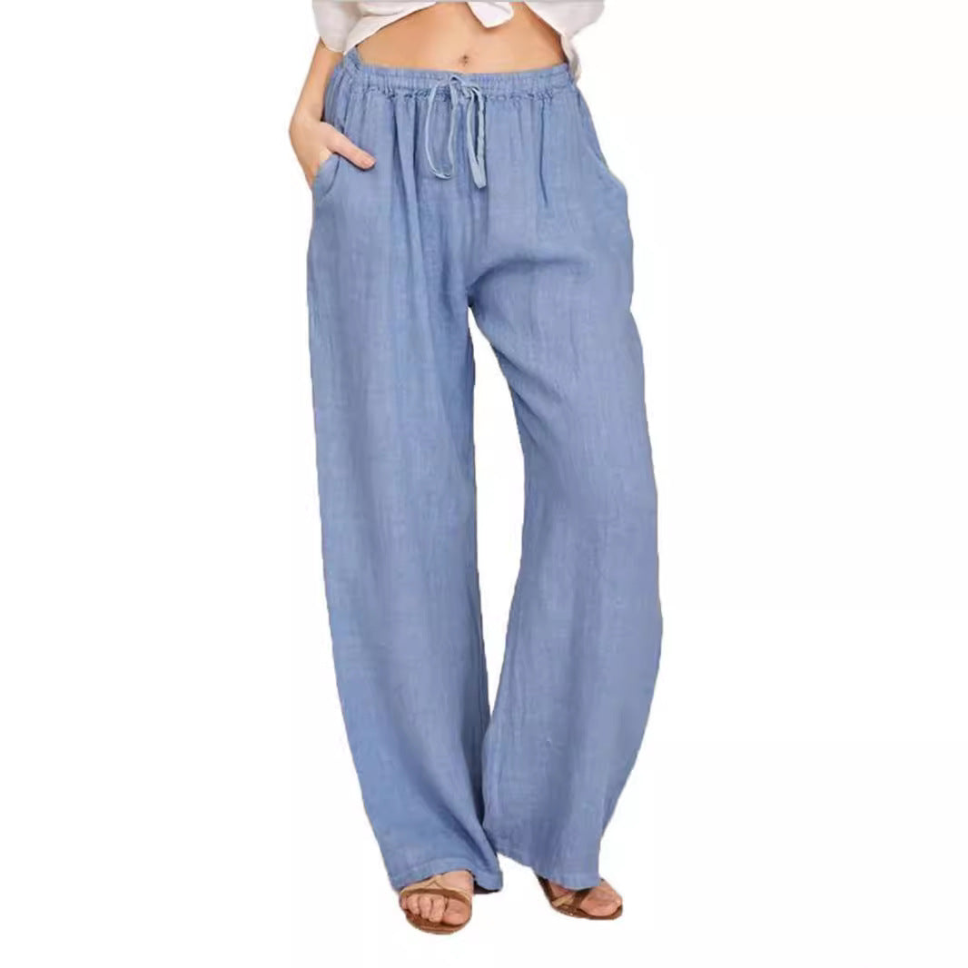 Damen Leinenhose mit weitem Bein und praktischen Seitentaschen R&B