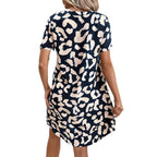 Damen Freizeitkleid im modernen Leopardenmuster mit modischem Kragen R&B