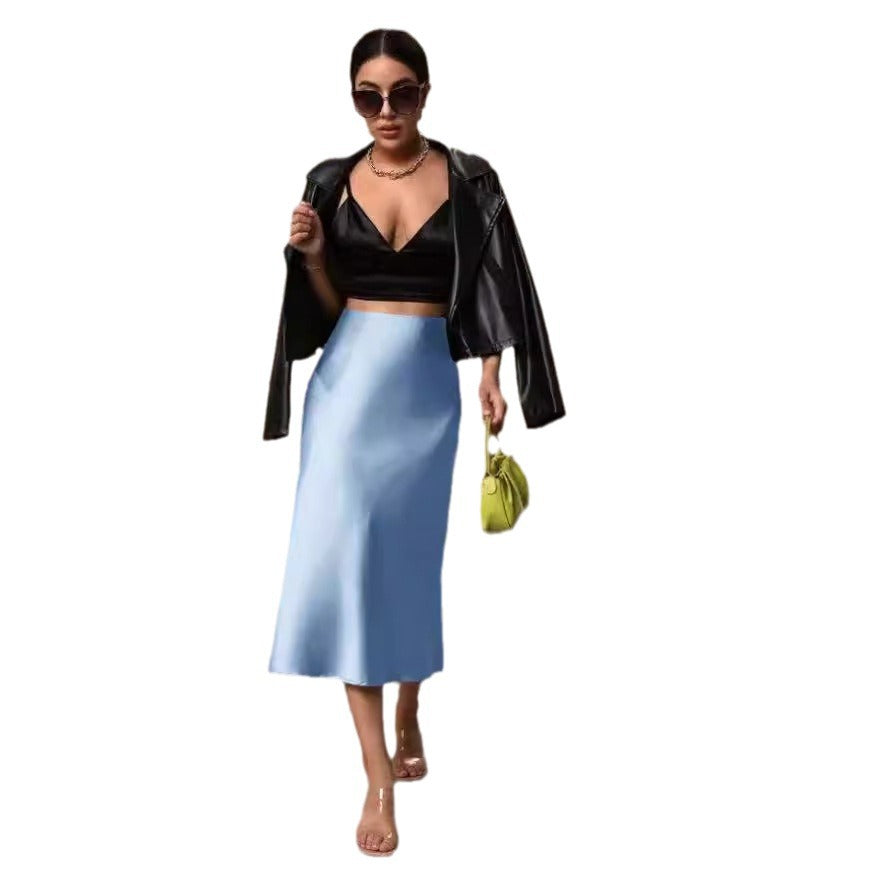 Damen Satin Rock mit schwingendem Saum und elegantem Schnitt R&B