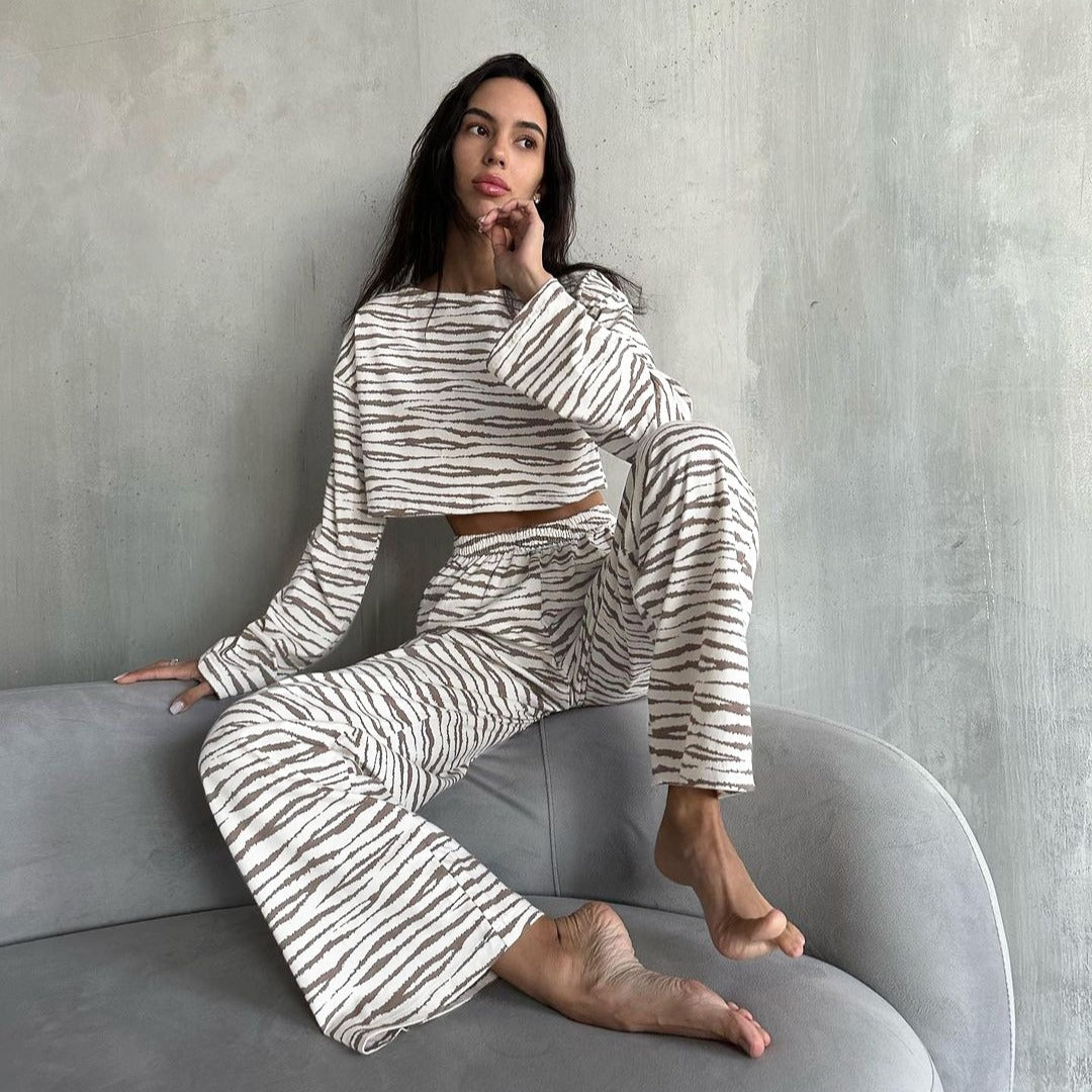 Damen lässiges Crop-Top und Jogginghose Set mit tierischem Muster R&B