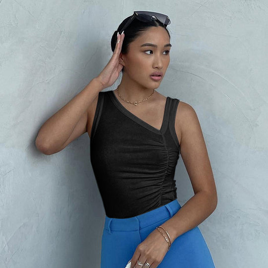 Damen Figurumspielendes Tanktop mit asymmetrischem Ausschnitt und Raffung R&B