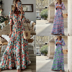Damen Maxikleid mit elegantem Paisleymuster und Knopfdetails R&B