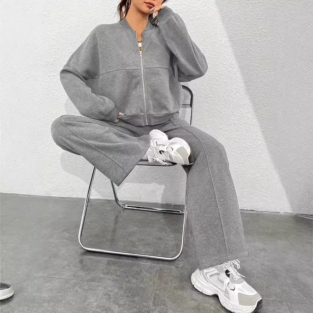 Damen lässiger Sweat-Anzug mit komfortablem Schnitt und praktischen Taschen R&B