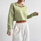 R&B | Crop Pullover Baumwollmischung Bequeme Passform Reißverschlusskragen Ballonärmel