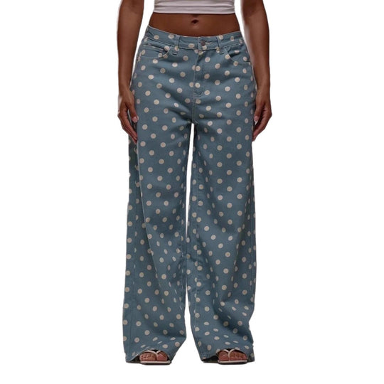 Damen weite Polka-Dot Palazzo-Hosen mit high-waist Schnitt R&B